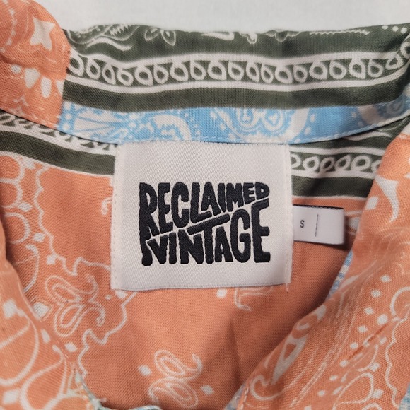 Reclaimed Vintage Men Short Sleeve Button Up Shirt Small Paisley Patchwork - Picture 3 of 10